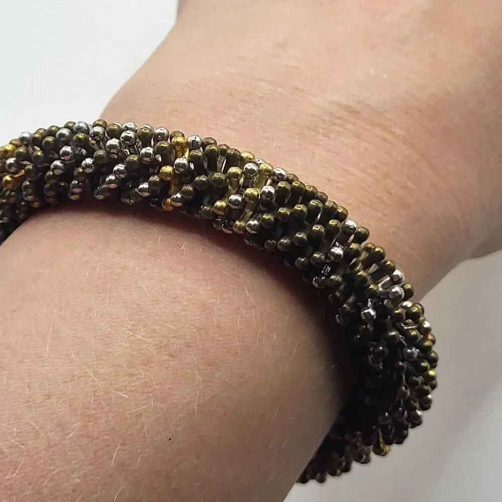 Vintage Mutli Tone Silver Copper Bronze Chunky Bracelet 7in dia 0.4in wide